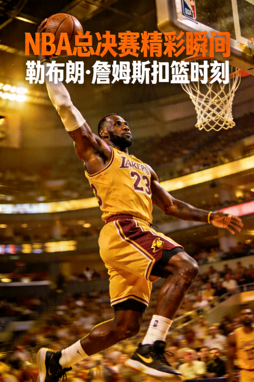 NBA总决赛精彩瞬间海报，勒布朗詹姆斯扣篮特写